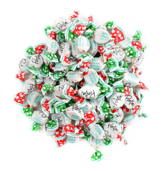 Puntini Menta Fresca chewy jujube mints, Italian, small green pieces with refreshing mint and vanilla flavor.