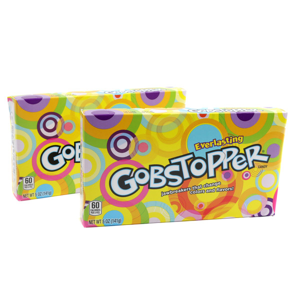 12-pack, 5oz assorted fruit-flavored Gobstopper hard candies in colorful movie theater boxes.