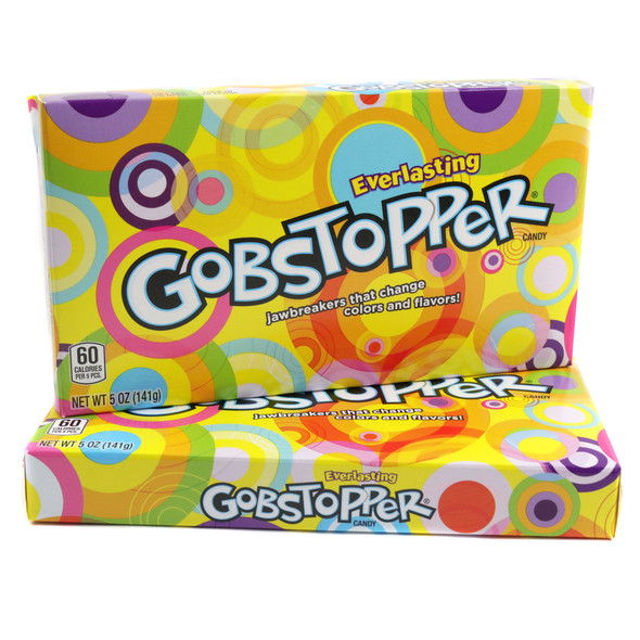 Twelve 5 oz Gobstopper Theater Boxes, assorted fruit-flavored, colorful layered candy.
