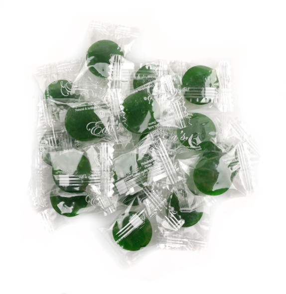 Eda's green apple sugar free hard candy, tart flavor, approximately 80 pieces per pound, bulk made in USA.