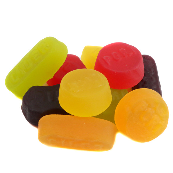 Gustaf's Winegums, 2.2 LBS bag of assorted red, orange, yellow, green, purple fruit-flavored chewy gummies. Approx 220 pieces.