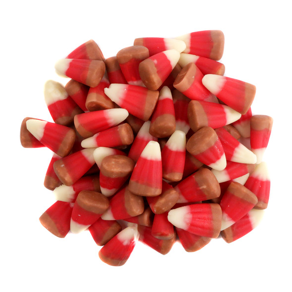 Zachary Caramel Apple Candy Corn, red and brown, approx 230 pieces per pound, perfect for fall and Halloween.