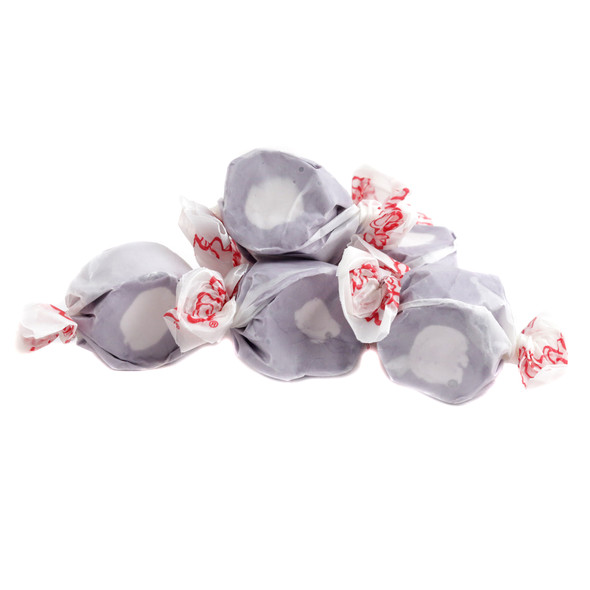 Purple Taffy Town Salt Water Taffy, huckleberry flavor, approx 65 pieces. Sweet berry USA candy.