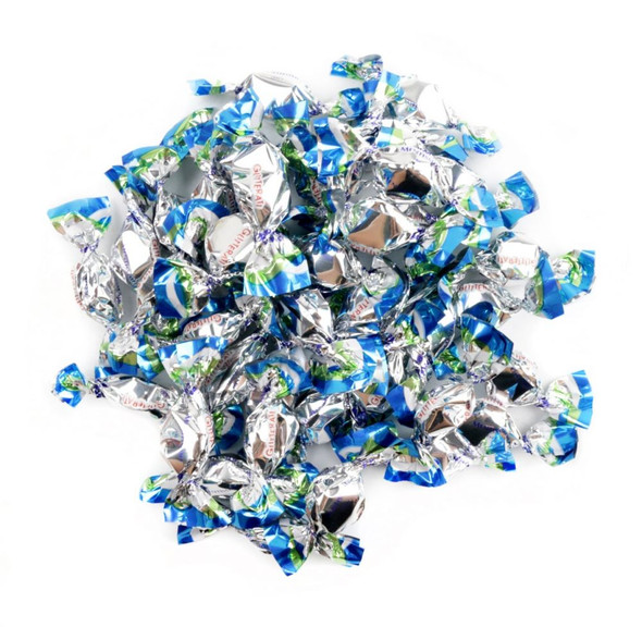 Glitterati Mentissimo Peppermint hard candy, small silver individually wrapped mints, approx. 450 pieces.