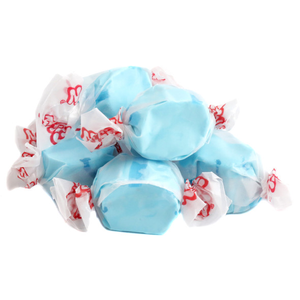Blue raspberry whipped salt water taffy, approx 60 blue pieces per pound, great for candy bowls or baby shower favors.
