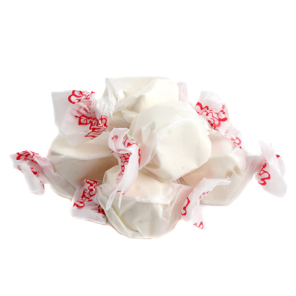 Vanilla Salt Water Taffy, chewy white candy. Approx 65 pieces per pound, Made in USA, gluten-free.