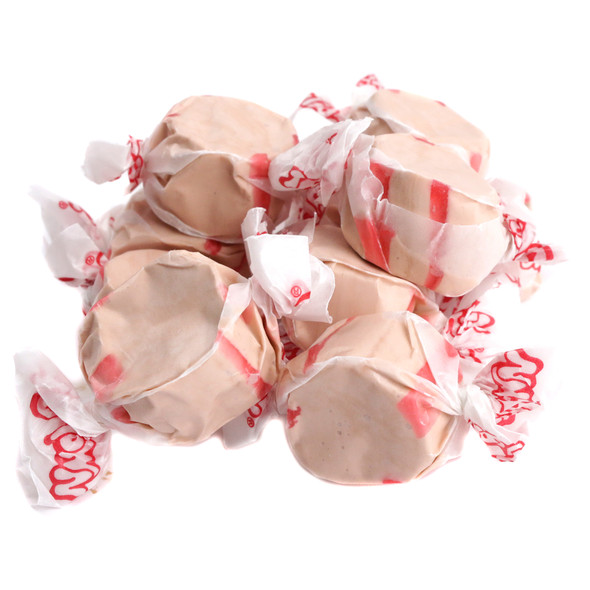 Taffy Town Cherry Cola Salt Water Taffy, chewy, juicy, red and brown, approximately 65 pieces per pound.