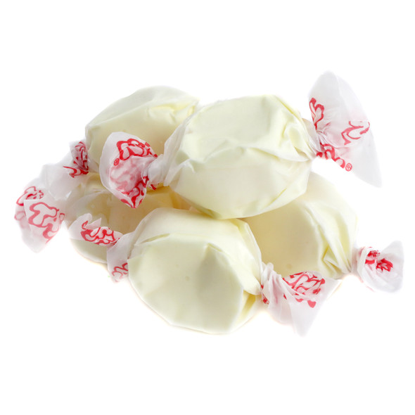 Creamy yellow Eggnog Salt Water Taffy, bite-sized, approximately 65 pieces per pound, perfect for holiday Christmas candy.