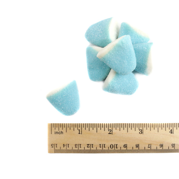 Vidal Blue Raspberry Gummy Drops, sky blue, sugar-dusted, bulk candy, approx 80 pieces per pound.