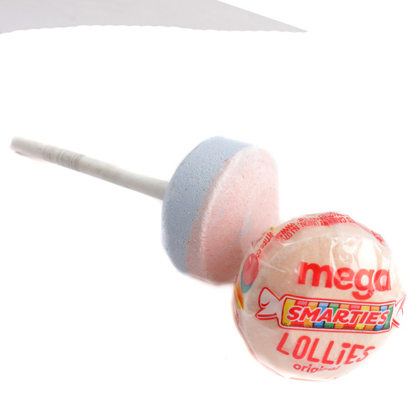 Smarties Mega Double Lollies, 30 pastel assorted fruit flavor lollipops, two flavors split, gluten-free, vegan candy.