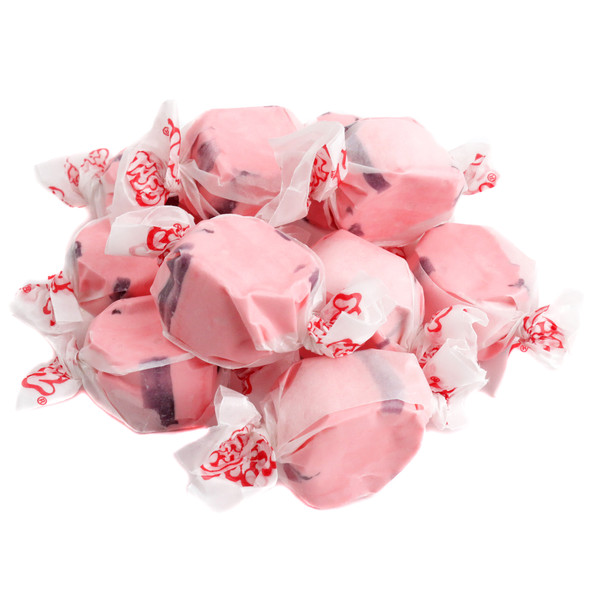 Taffy Town Pomegranate Salt Water Taffy, sweet tart pink and purple candy, approximately 65 pieces per pound.