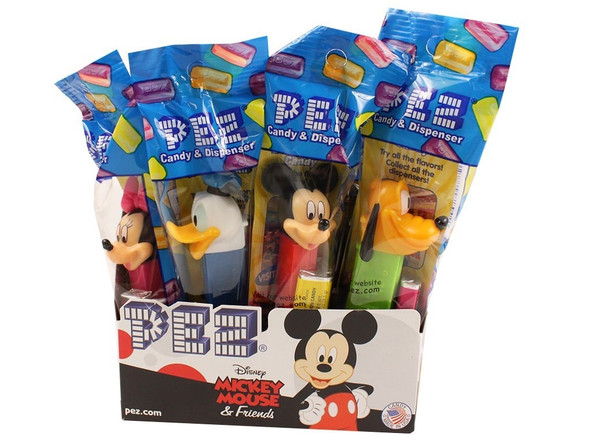 12 Pez Mickey and Friends candy dispensers, vibrant colors, iconic Disney characters, individually wrapped.