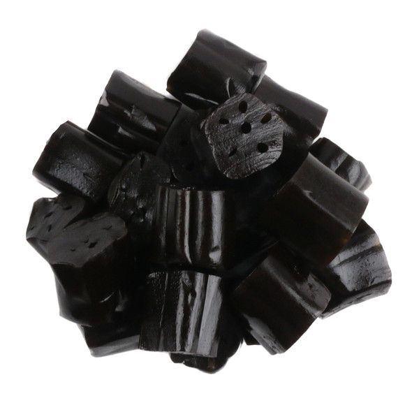 Kenny's Black Licorice Honeycomb Bites, soft chewy black bite-sized candy pieces, delicious USA made sweet treat.