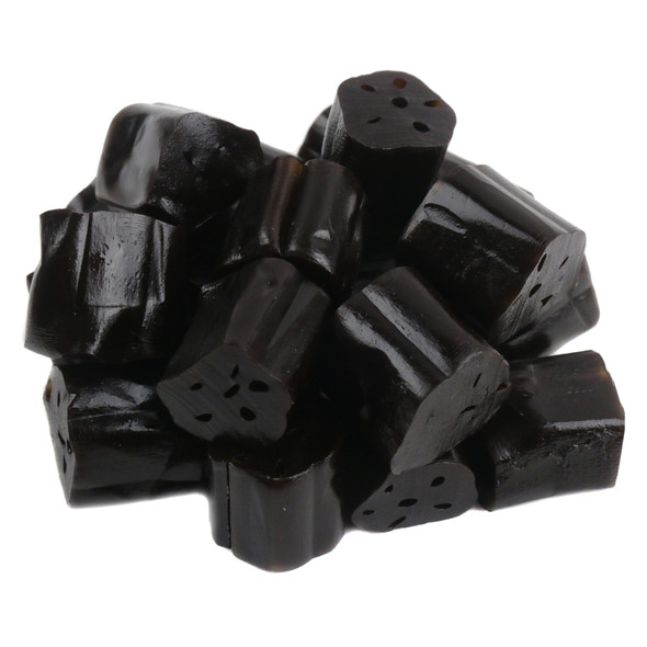 Kenny's Black Licorice Honeycomb Bites, many soft, chewy, juicy, bite-sized black pieces, Made in USA.