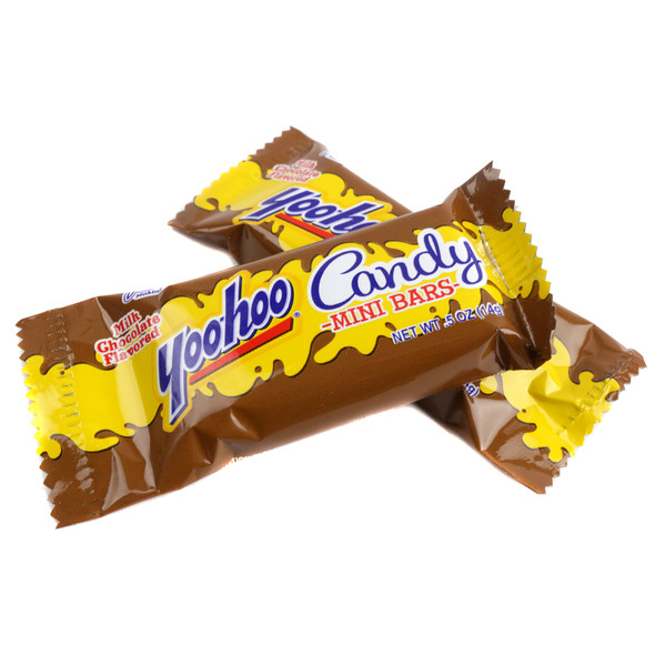 Yoohoo Mini Chocolate Bars, fun size, approx. 32 brown chocolate candy bars per pound.