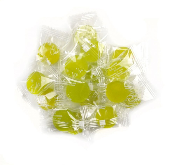 Eda's Sugar Free Lemon Lime Hard Candy, 80 yellow and green pieces per pound, tart, no aftertaste.