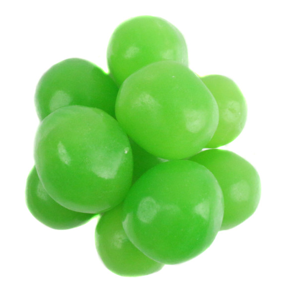 Watermelon chewy sour balls. Light green, approx 95 candies per pound. Tangy, made in USA.