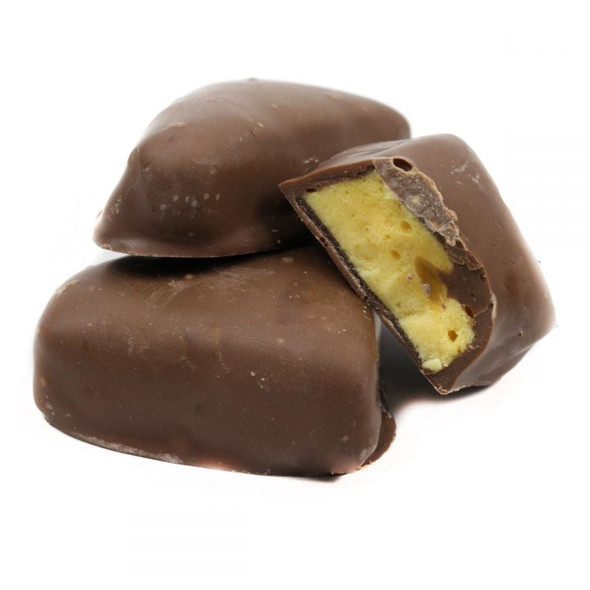 Ashers Milk Chocolate Covered Honeycombs, approximately 15 brown pieces with smooth chocolate and golden chewy centers.