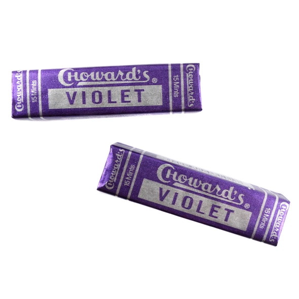 Choward's Violets, thin square lavender violet mints in an iconic retro candy square pack.