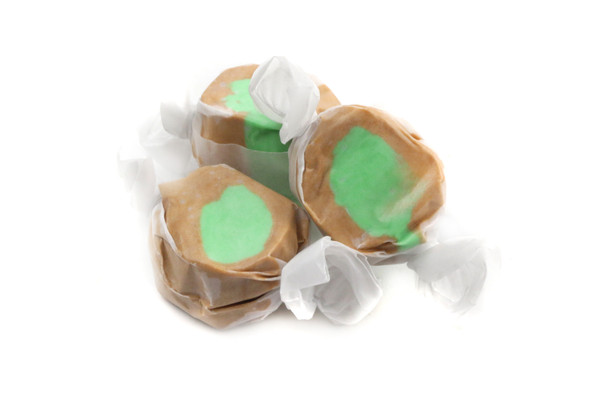 Green Caramel Apple Salt Water Taffy, approximately 60 pieces per pound.