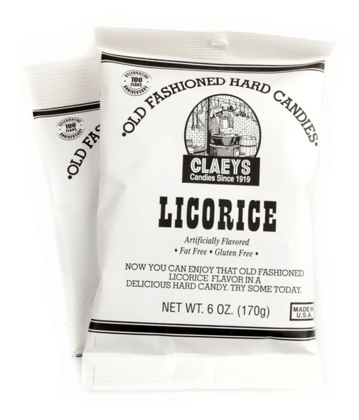 Claey's Black Licorice Hard Candy Drops, 6oz retro bag, approx 42 dark black candies.