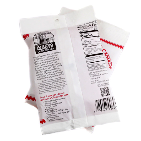 Claey's Peppermint Hard Candy Drops, 6oz bag, approximately 42 white and red pieces, old-fashioned Christmas candy.