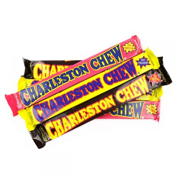 Charleston Chew Variety Pack, 12 individually wrapped candy bars, chocolate, vanilla, strawberry flavors.