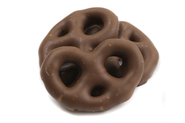 Asher's smooth milk chocolate mini covered pretzels, sweet and salty, approx 80 pieces per pound.