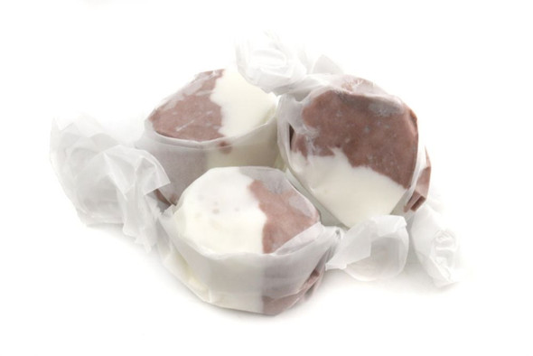 Root Beer Float Salt Water Taffy, brown, approx 60 pieces per pound, sweet, nostalgic, gluten-free, Made in USA.