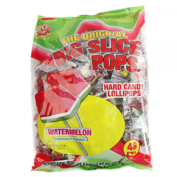 48 individually wrapped Big Slice watermelon wedge lollipops, red and green candy.