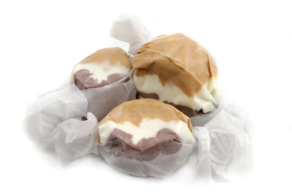 Smores Salt Water Taffy, chocolate and marshmallow swirled, brown, approximately 60 pieces per pound, USA made.