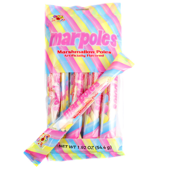 Marpole Marshmallow Twists, 8 soft pastel colored twisted marshmallow poles, individually wrapped in a bag.