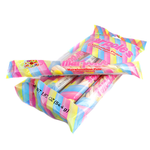 Marpole Marshmallow Twists, 8 individually wrapped soft twisted poles in pastel colors.