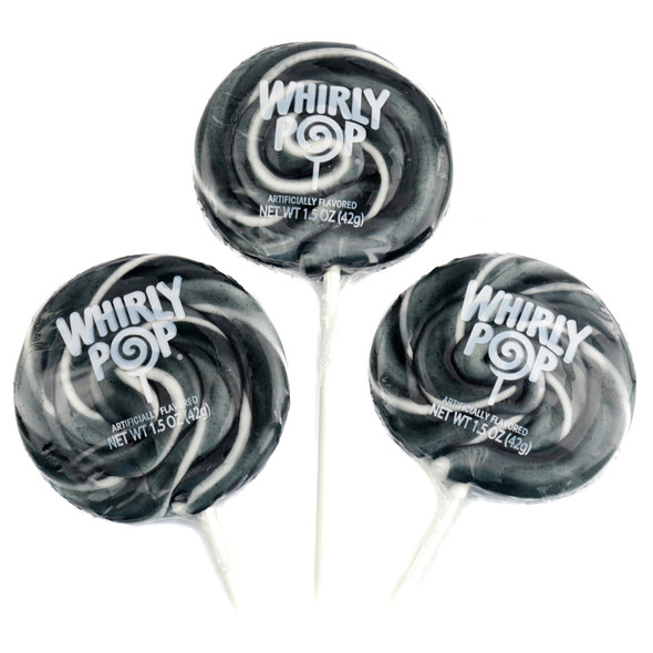 Whirly Pop black & white swirl lollipops, 12 count, 1.5 oz each, delicious fruit flavored candy.