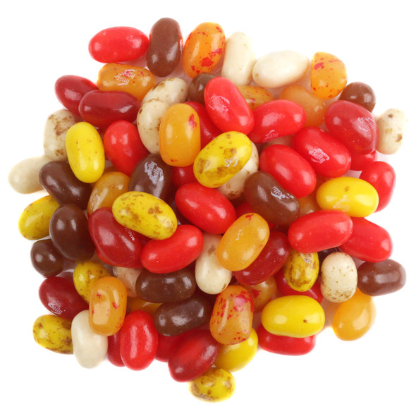 Jelly Belly Autumn Mix Jelly Beans, vibrant Fall colors, approx. 400 per pound. Flavors like Root Beer, Raspberry, and Red Apple