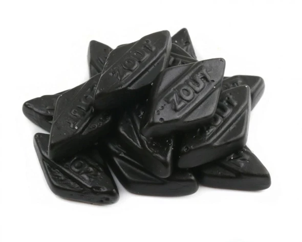 Diamond Salt Black Licorice Zouts, black diamond-shaped candy, approximately 90 pieces, imported from Holland.