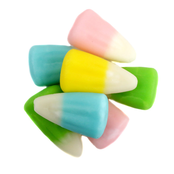 Pastel Easter Candy Corn in blue, green, pink, yellow. Approx 400 pieces per pound, perfect for Easter baskets & dishes.