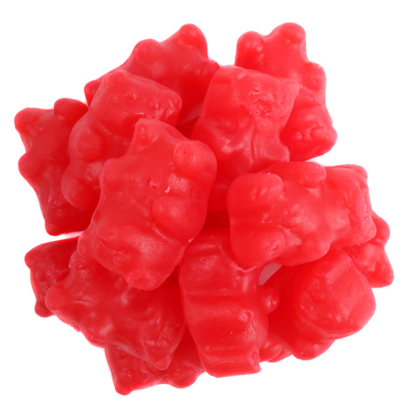 Red, sweet, spicy cinnamon gummy bears. Approx 39 chewy bears per pound, 1.5 inch tall, made in USA.