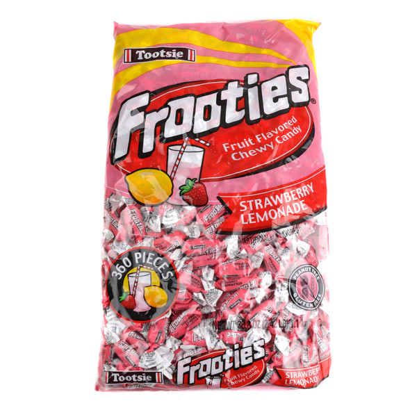 360 pink and yellow Strawberry Lemonade Frooties, individually wrapped chewy candies by Tootsie Roll.