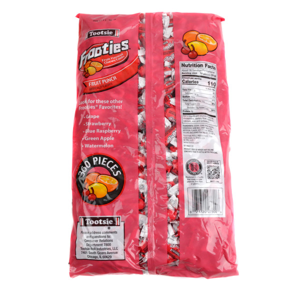 360 Fruit Punch Frooties, individually wrapped, soft chewy, red, pink, purple fruit candy, gluten-free.