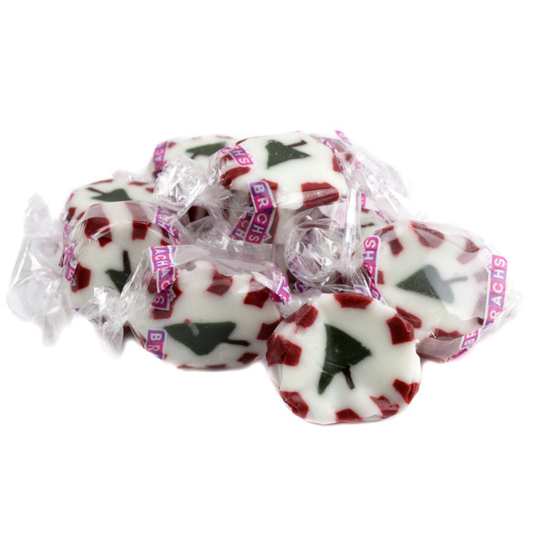 Brach's Peppermint Christmas Nougats, soft creamy red, white, green nougat candy, approx 87 pieces per pound, holiday treat.