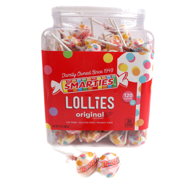 120 individually wrapped Smarties lollipops, classic pastel candy, gluten-free, vegan treat.
