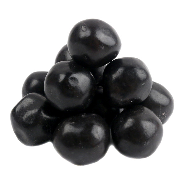 Black cherry chewy sour balls, bold black, tangy, soft center, candy shell. Approx 95 per pound, Made in USA.
