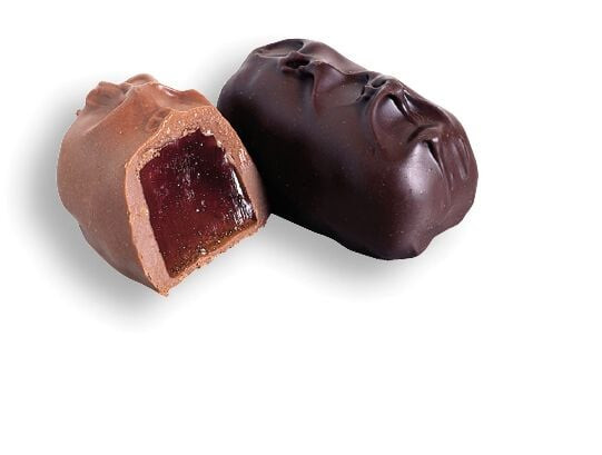 Asher's sugar-free tangy orange jelly candy coated in smooth milk chocolate, approx. 30 brown & orange pieces/lb.