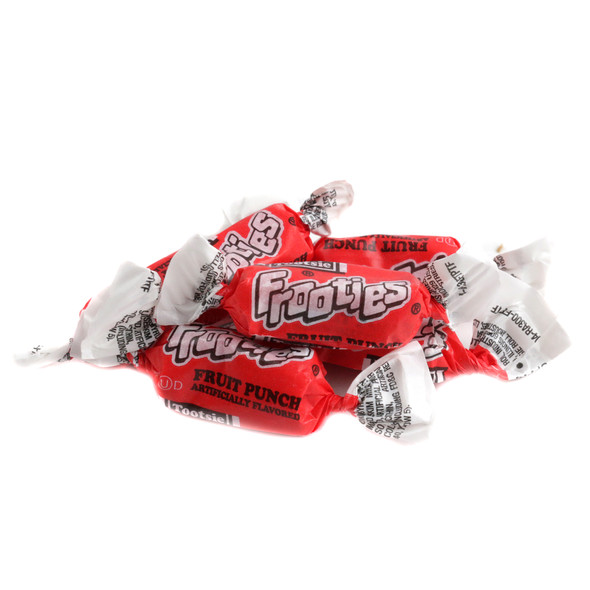 Bright red Tootsie Roll Fruit Punch Frooties, chewy candies, approximately 140 pieces per pound.