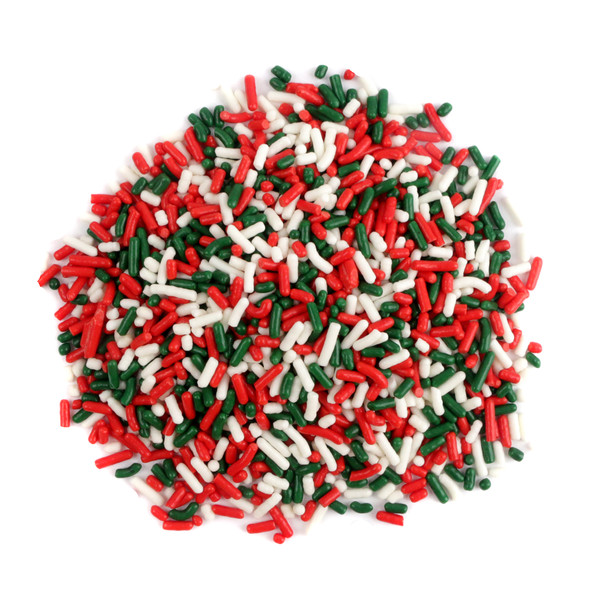 image of red white and green christmas candy sprinkles decorative baking