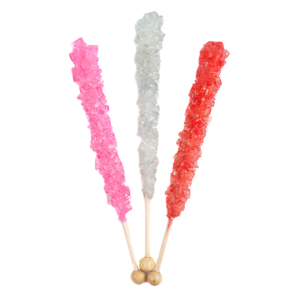 Valentine Rock Candy Sticks, 12 individually wrapped, red, pink, silver, cherry, strawberry flavors.