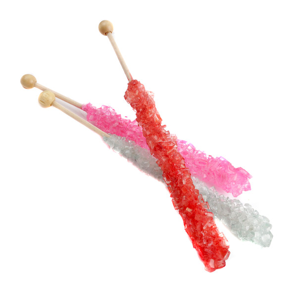 Valentine Rock Candy Sticks, 12 individually wrapped, red, pink, silver, cherry, strawberry, Valentine's Day.