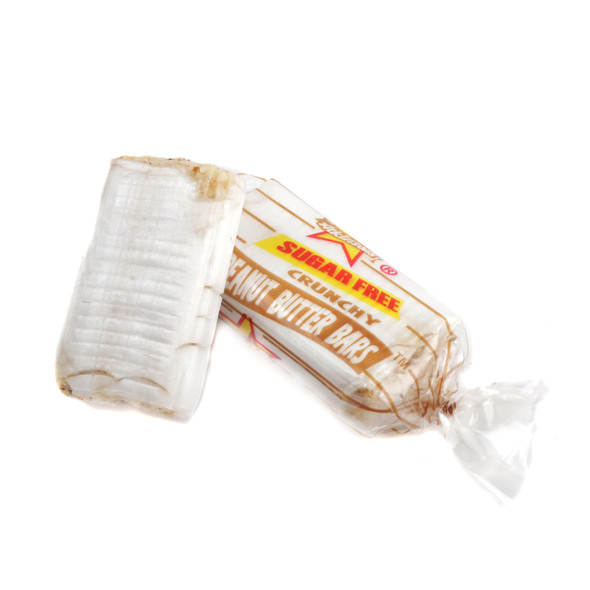 Atkinson Sugar Free Peanut Butter Bars, approx 65 tan flaky crunchy bars, classic, gluten-free, USA bulk candy.