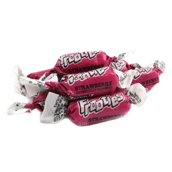 Red Strawberry Frooties, small soft chewy Tootsie Roll candy, approx 140 pieces per pound.